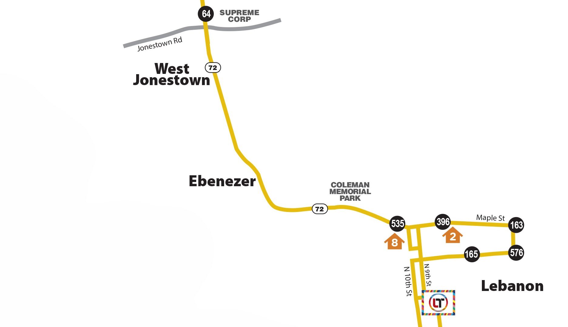 Lebanon Transit Route 10 Map