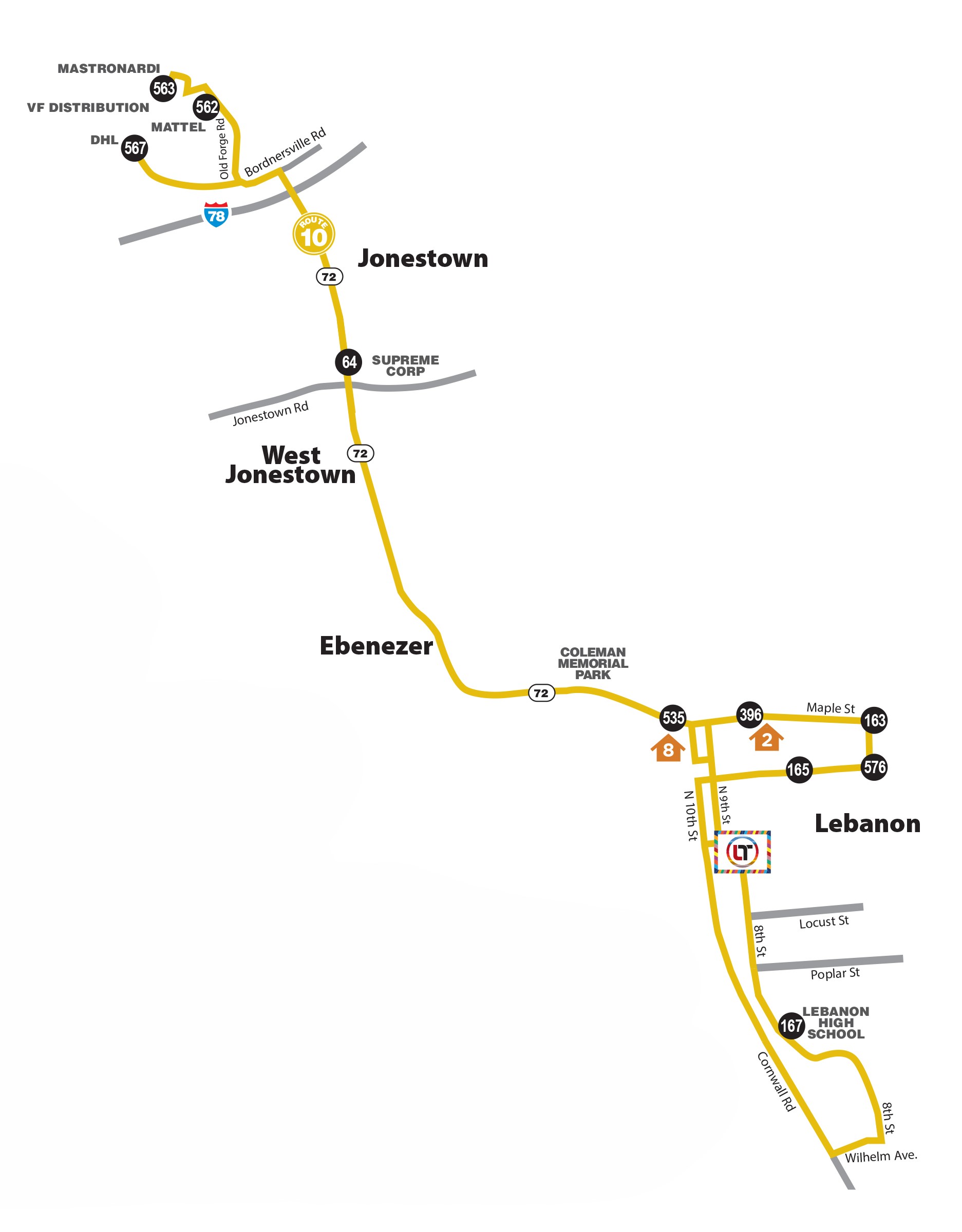 Lebanon Transit Route 10 Map