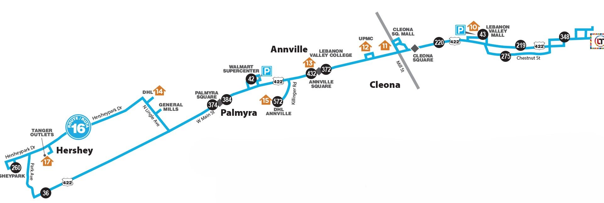 Lebanon Transit Route 16 Map