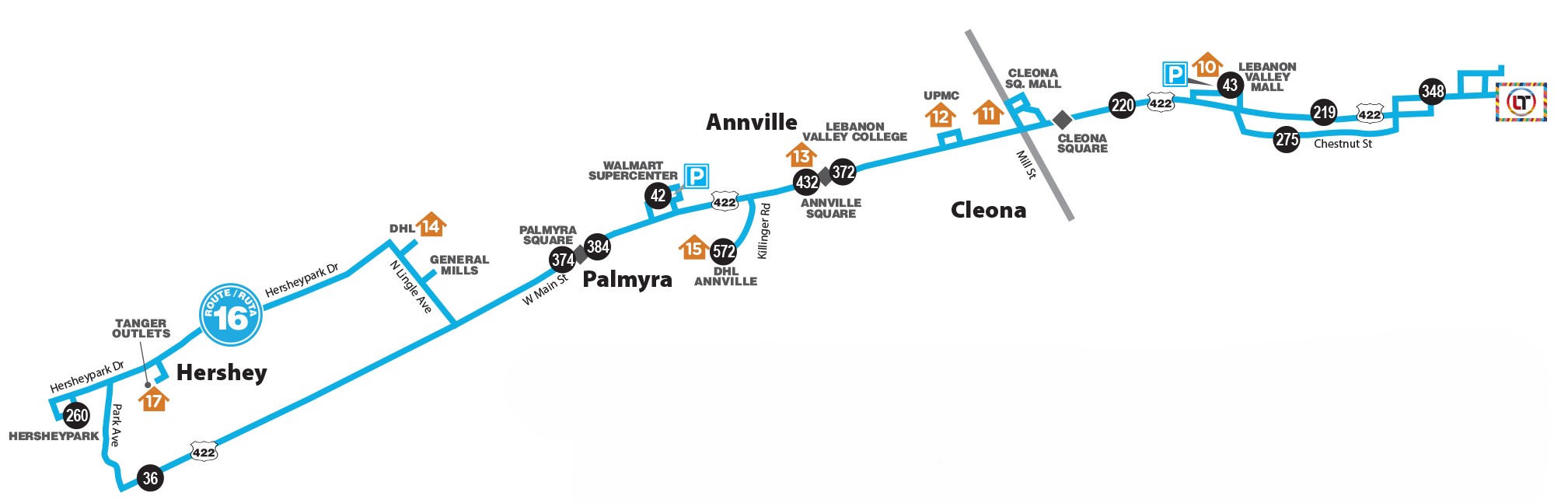 Lebanon Transit Route 16 Map