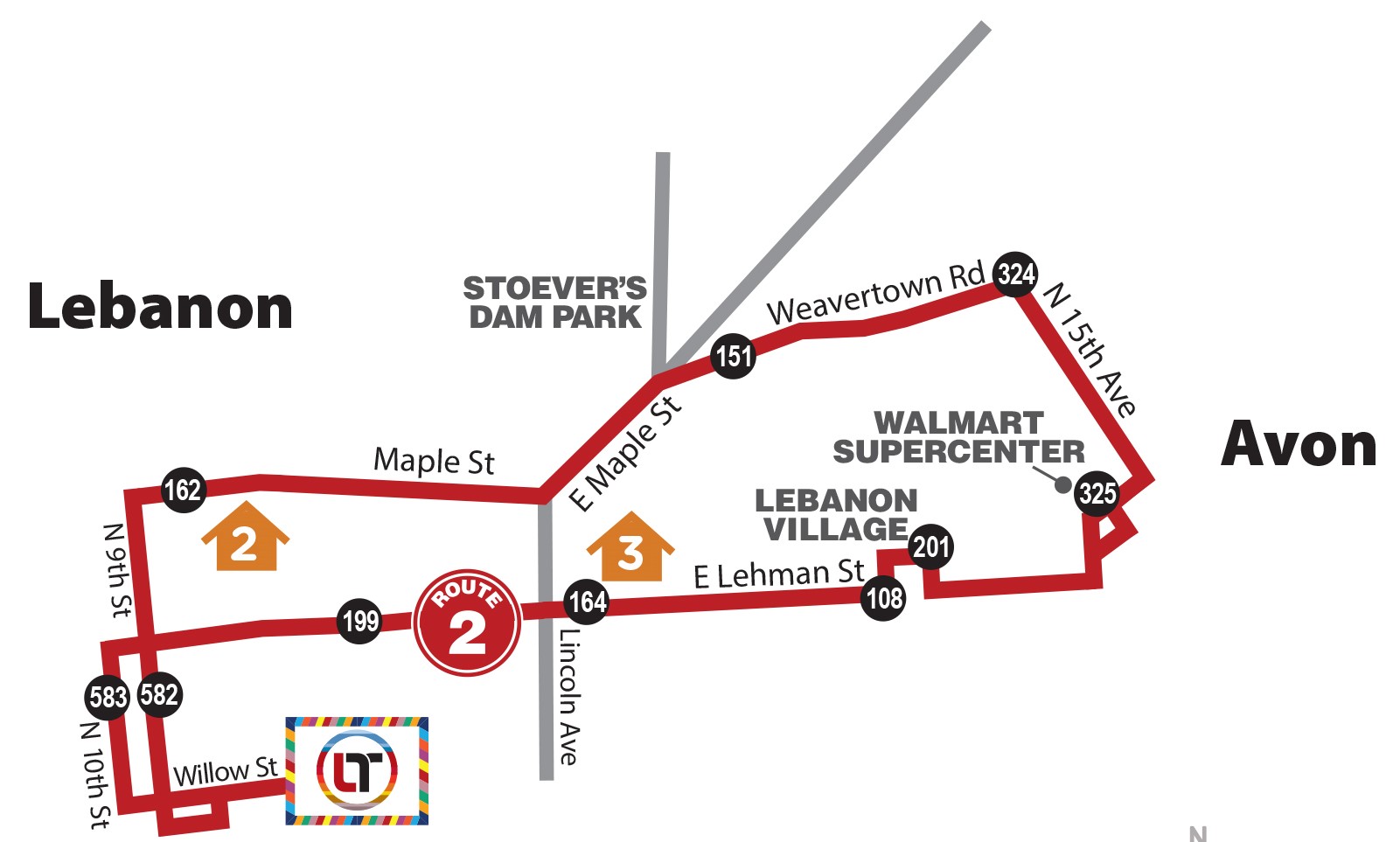 Lebanon Transit Route 2 Map