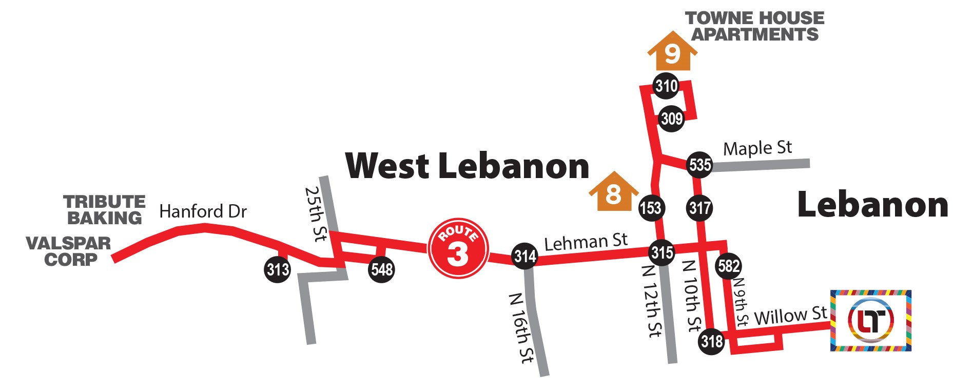 Lebanon Transit Route 3 Map