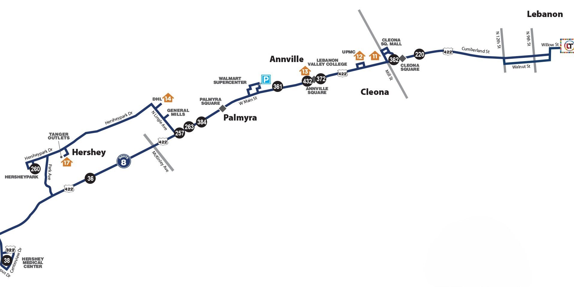Lebanon Transit Route 8 Map