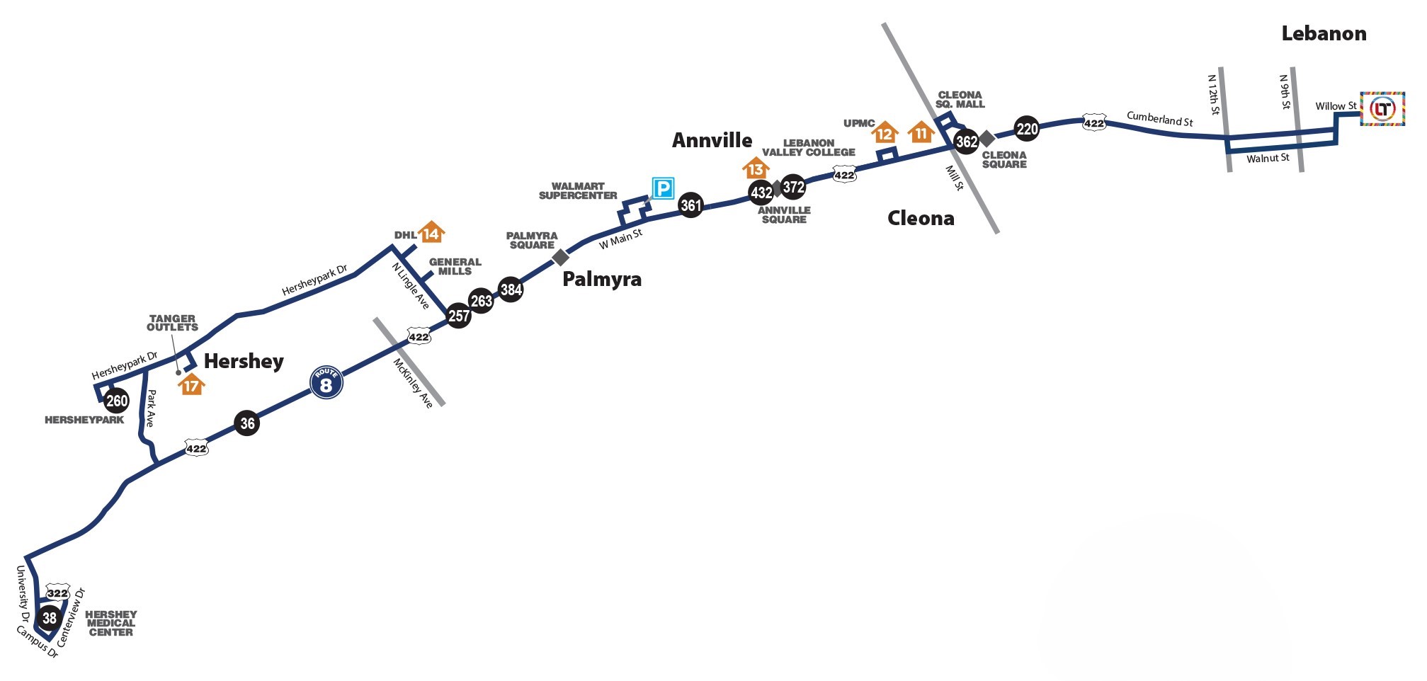 Lebanon Transit Route 8 Map