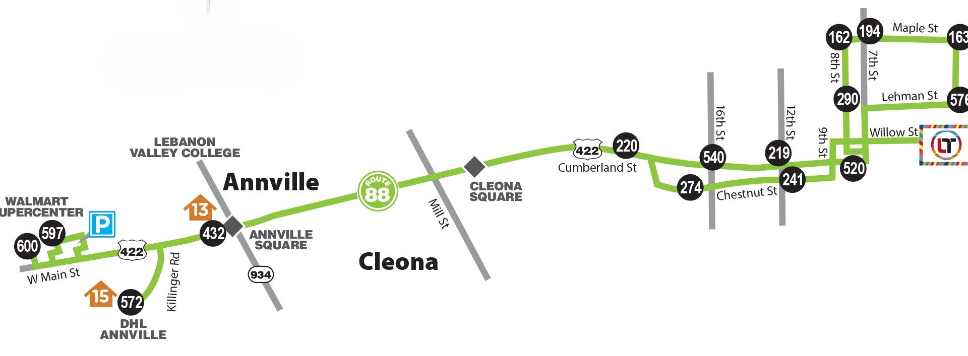 Lebanon Transit Route 88 Map