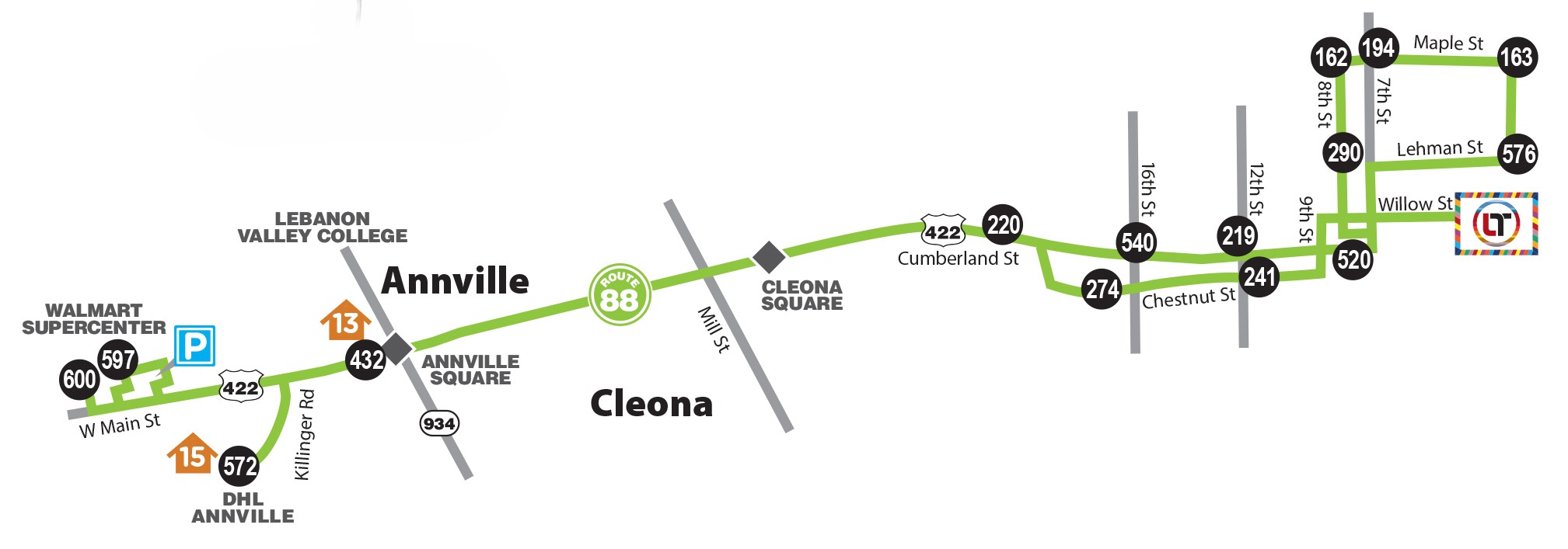 Lebanon Transit Route 88 Map