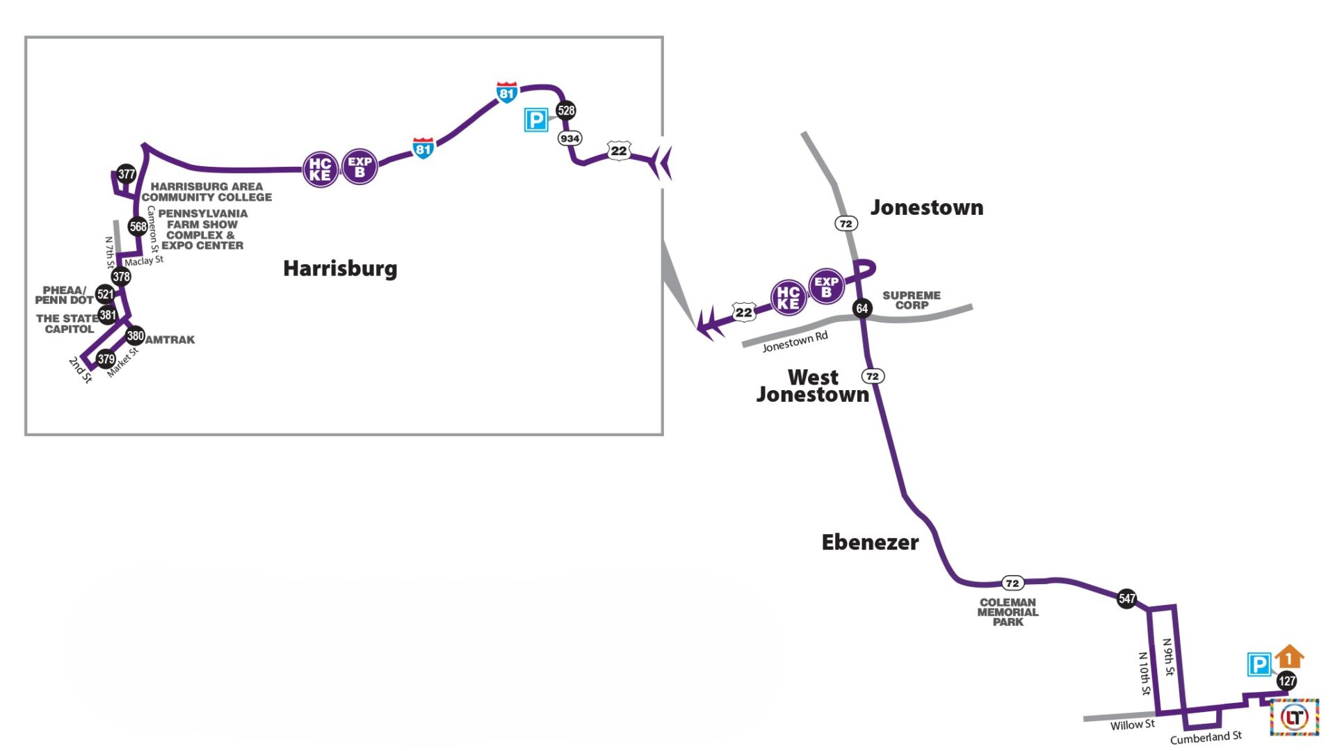 Lebanon Transit Route Harrisburg B Map