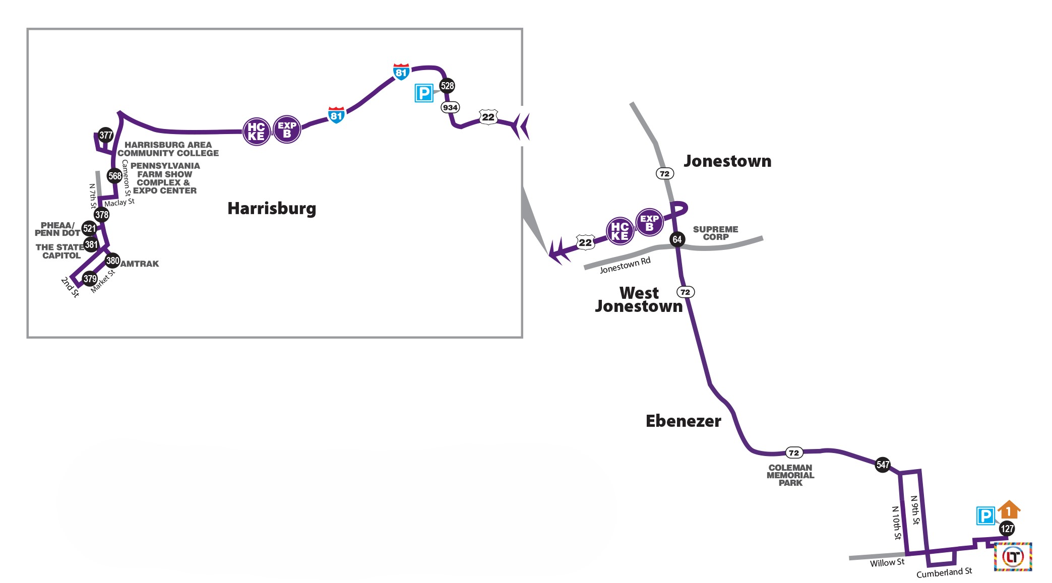 Lebanon Transit Route Harrisburg B Map