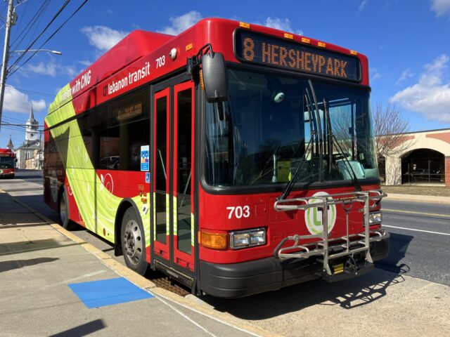 Route 8 bus parked at Transfer Station