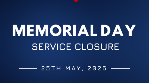 Memorial Day service closure May 25, 2026