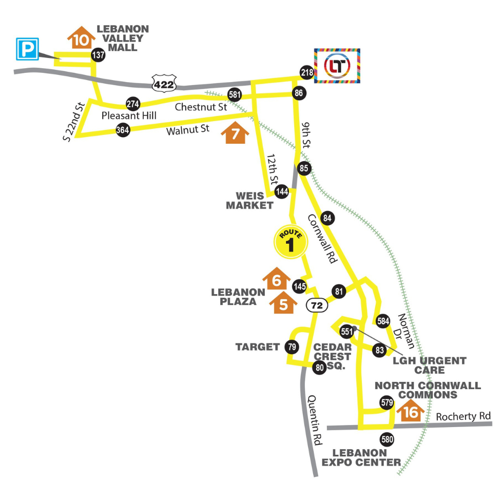 Lebanon Transit Route 1 Map